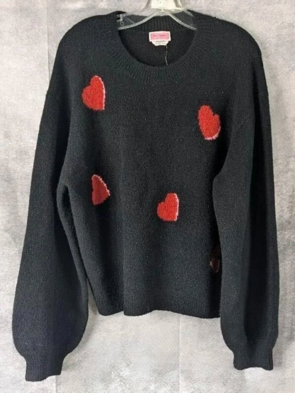 NWT Kate Spade New York Black/Red Heart Pop Wool Blend Sweater